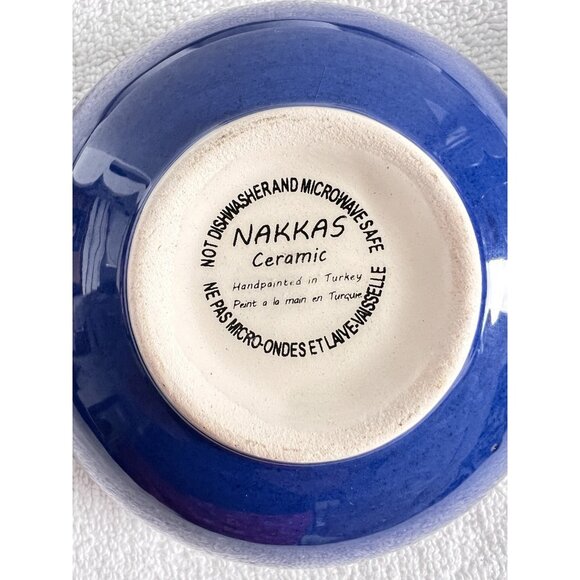 PAIR Nakkas Hand Painted Raised Turkish Small Ceramic Bowls Blue White Turkey - Picture 5 of 8